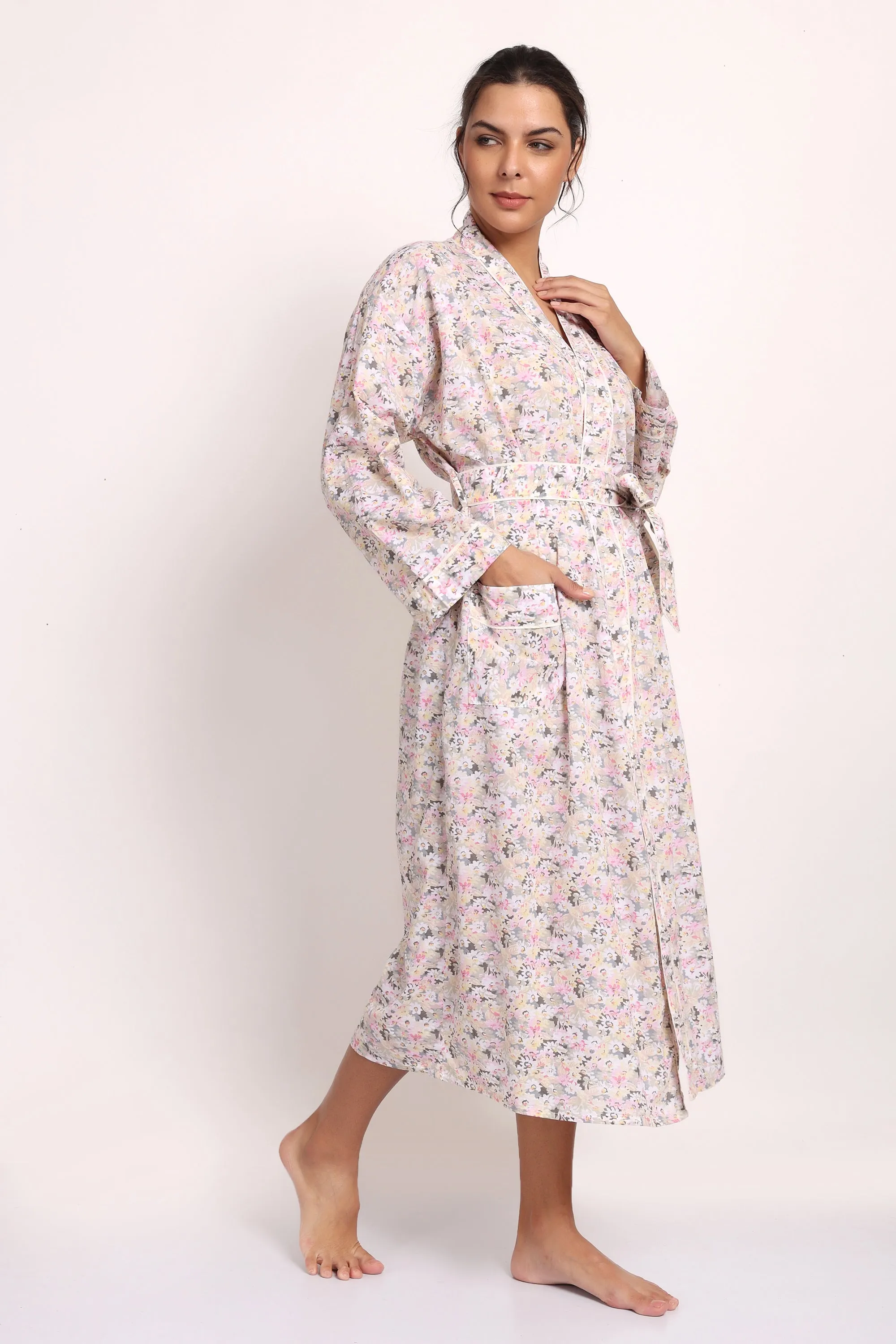 Gatsby Robe Sage/Pink Floral