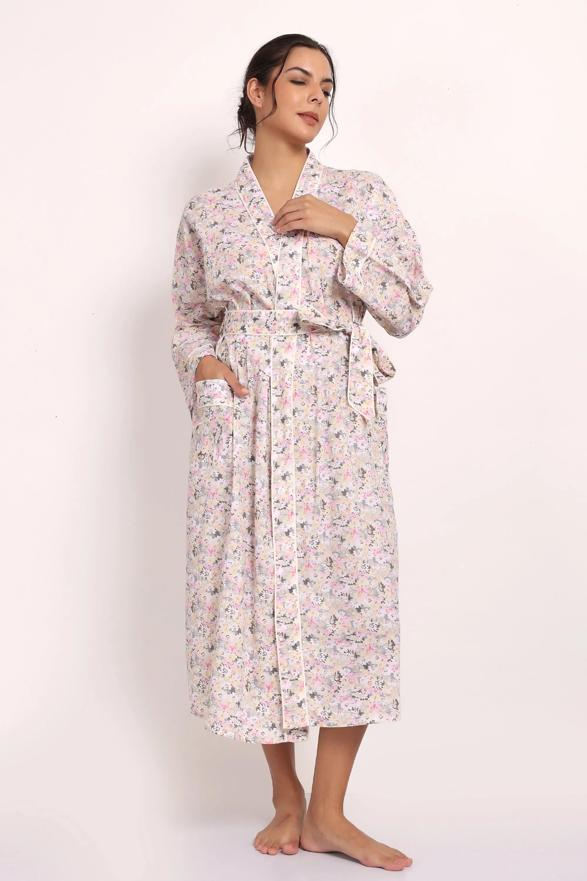 Gatsby Robe Sage/Pink Floral