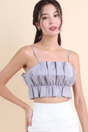 GENESIS RUFFLES TOP IN PERIWINKLE GREY