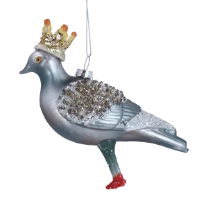 Glass Pigeon in Crown Christmas Tree Decoration