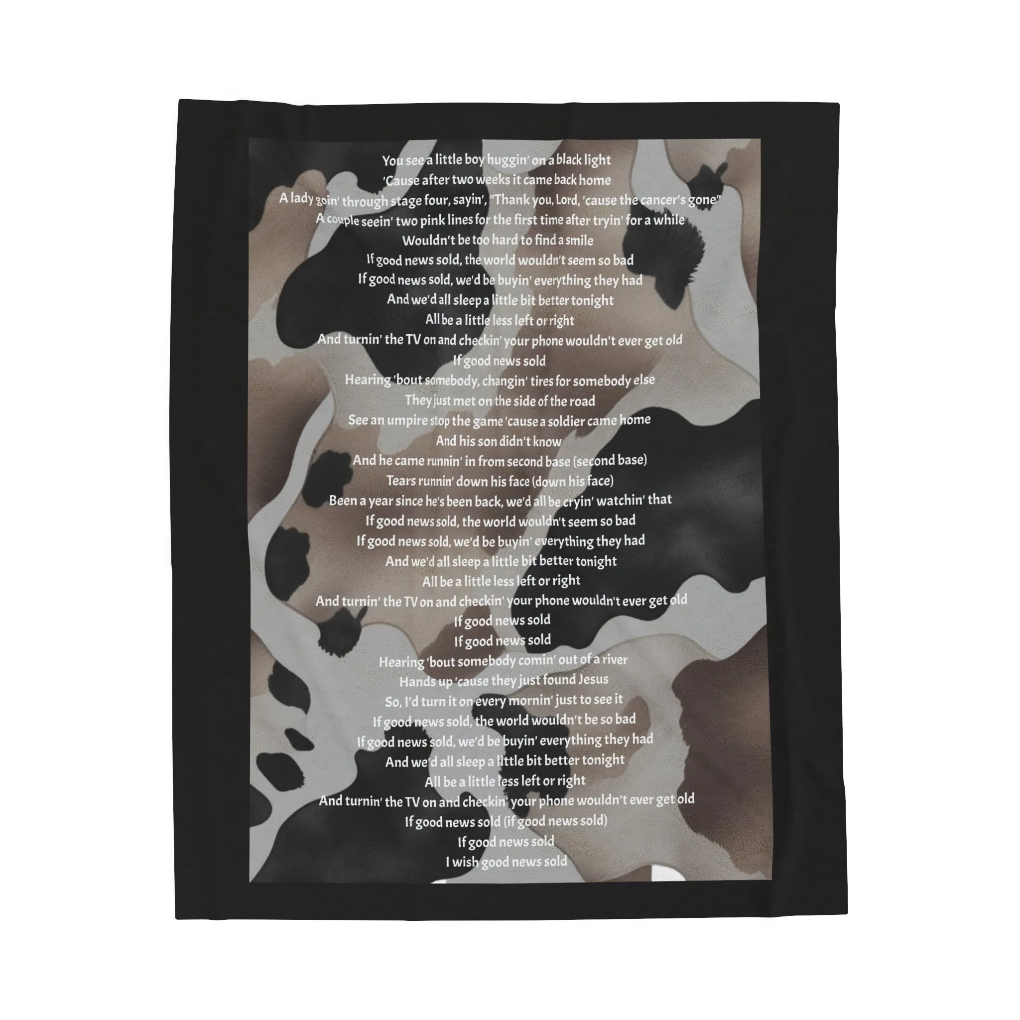 Good News Sold Lyric Velveteen Plush Blanket, Fan Blanket, Throw Rug, Display Blanket, Country Music Lyric Blanket, Lyric blanket