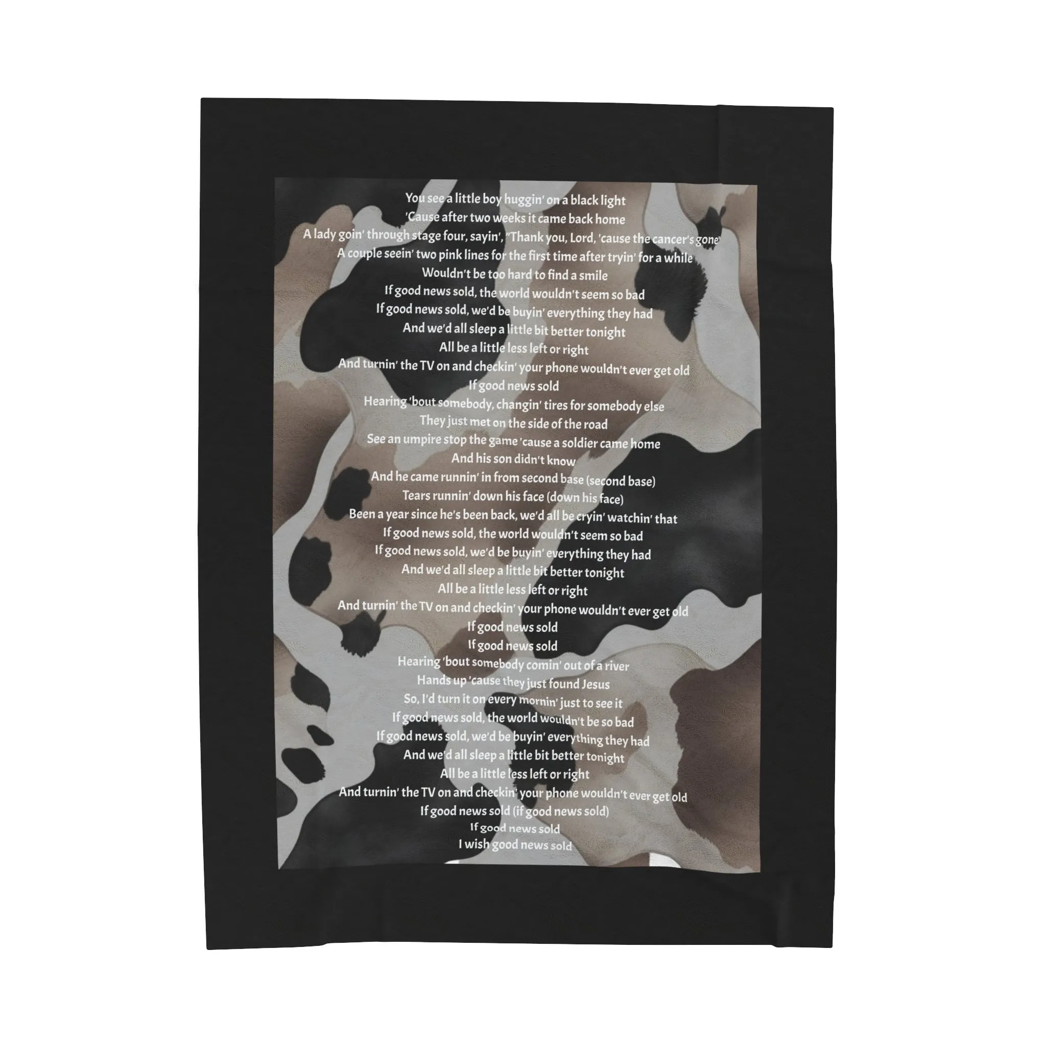 Good News Sold Lyric Velveteen Plush Blanket, Fan Blanket, Throw Rug, Display Blanket, Country Music Lyric Blanket, Lyric blanket