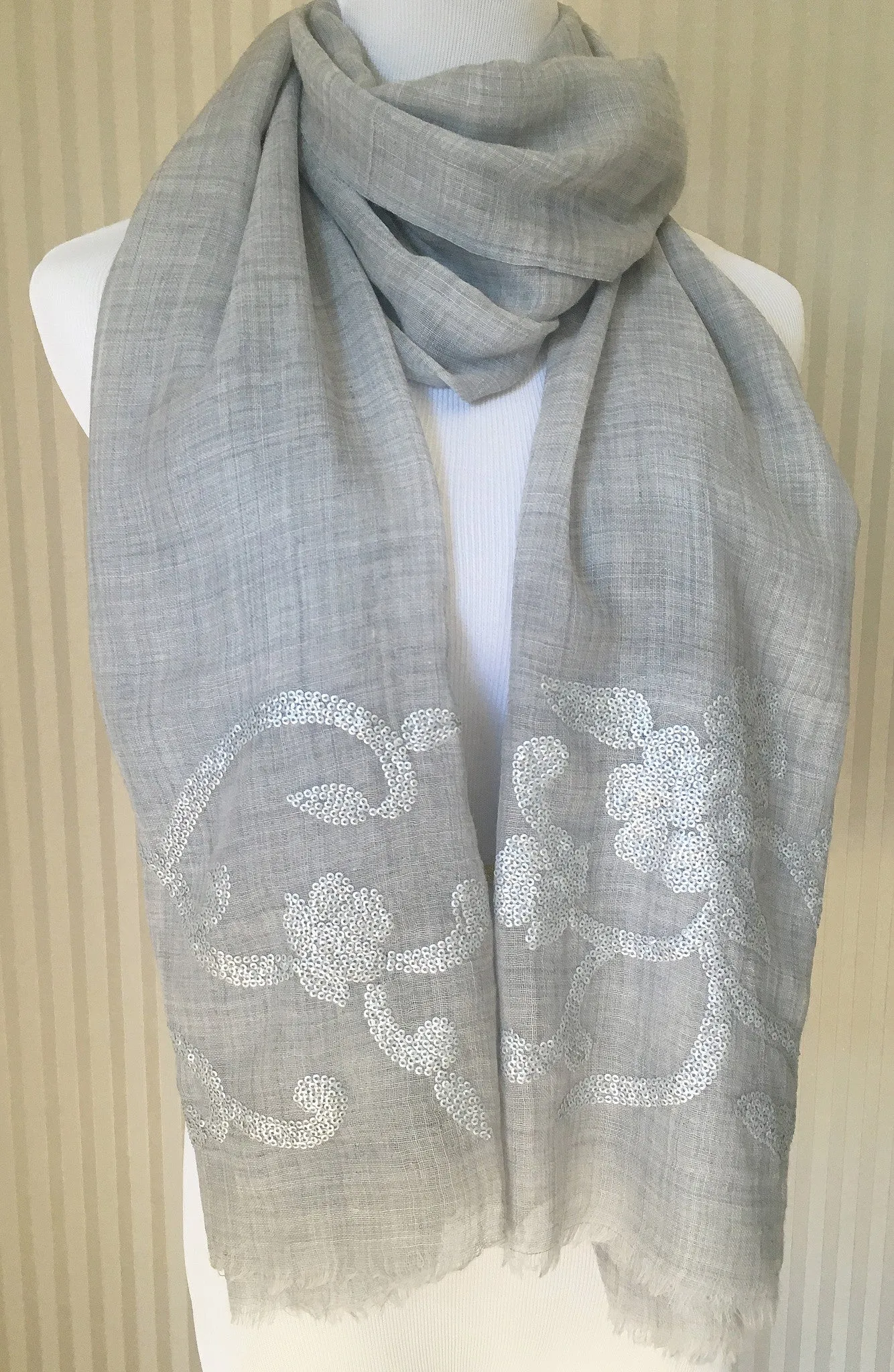 Gray Mist Floral Curve Shawl Wrap