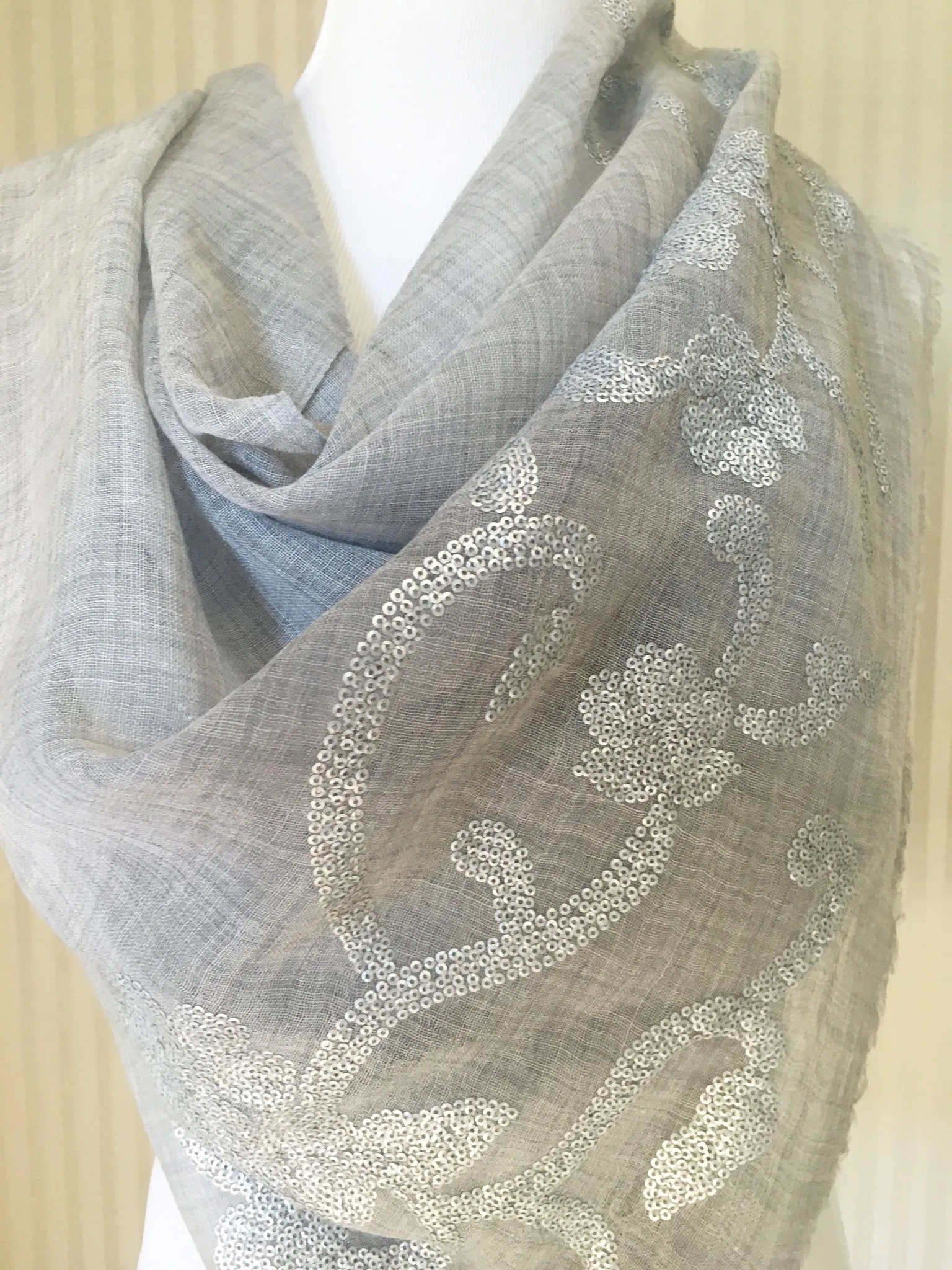 Gray Mist Floral Curve Shawl Wrap