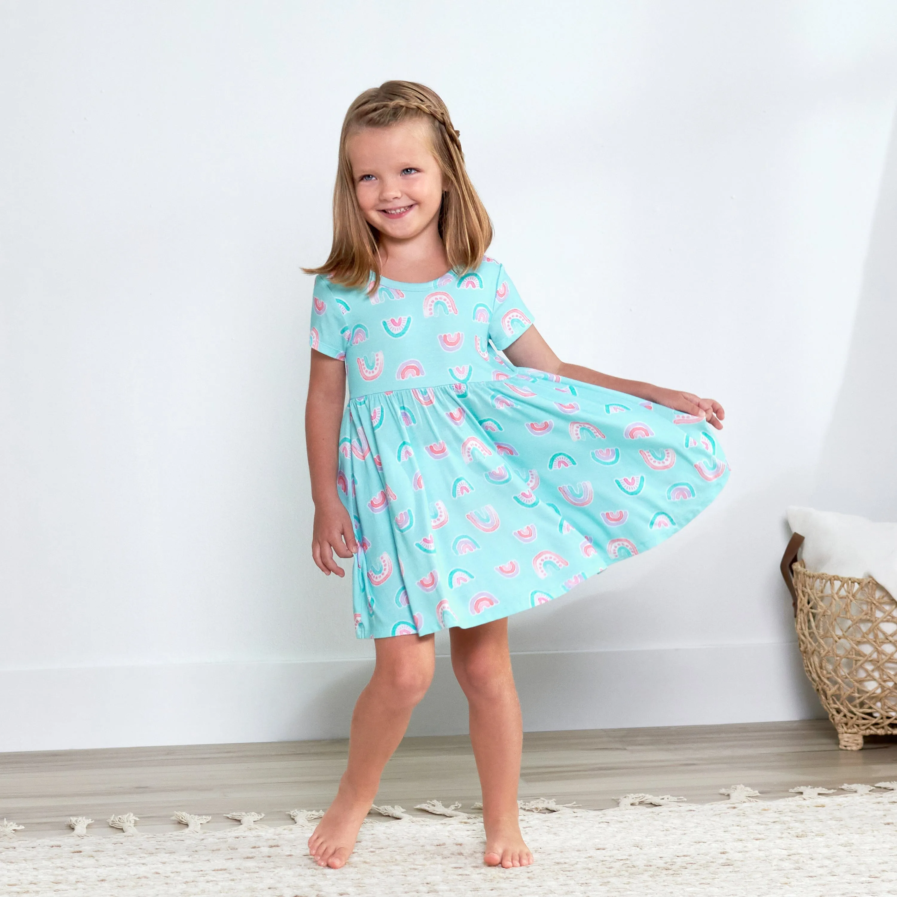 Infant & Toddler Girls Rainbow Sky Buttery Soft Viscose Made from Eucalyptus Twirl Dress