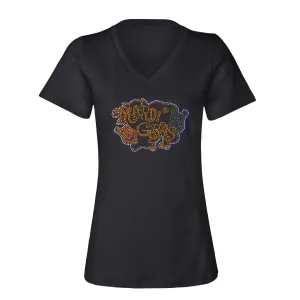 Ladies Mardi Gras Rhinestone V-Neck Tee-shirt