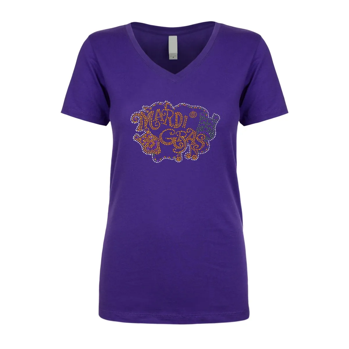 Ladies Mardi Gras Rhinestone V-Neck Tee-shirt