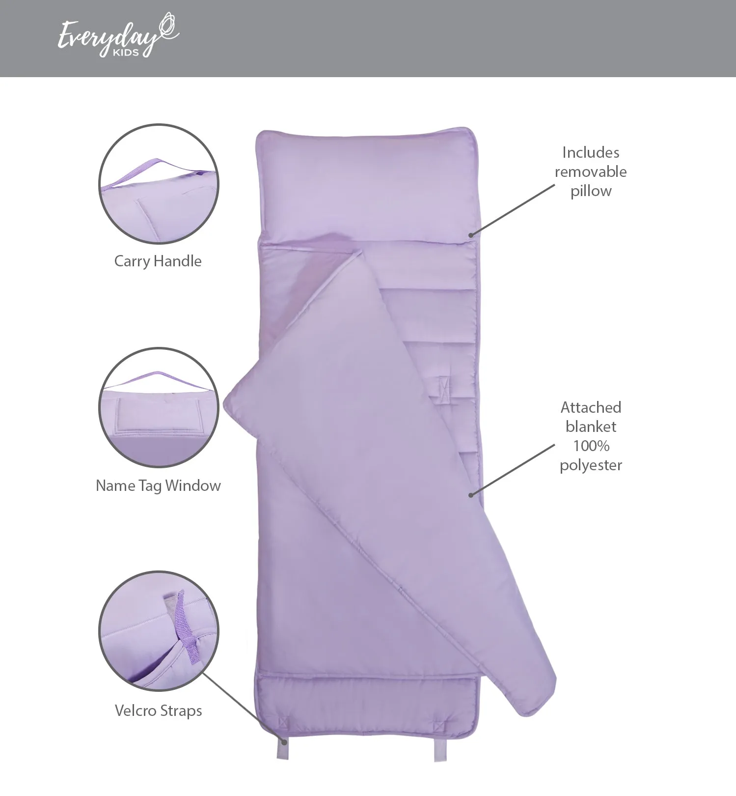 Lavender Nap Mat with Removable Pillow