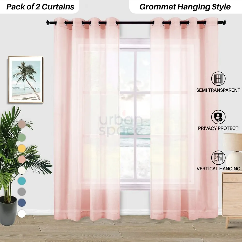 Linen textured Sheer Curtain for Living Room , Curtain for Bedroom, Readymade Curtain, Pack of 2 Curtains - Blush Pink