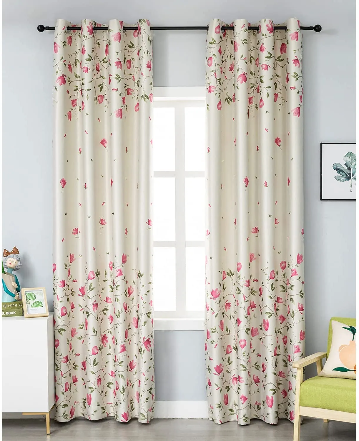 Luxurious Room Darkening Curtains, Faux Silk Satin Door Curtain - Carnation, Pack of 2 Curtains