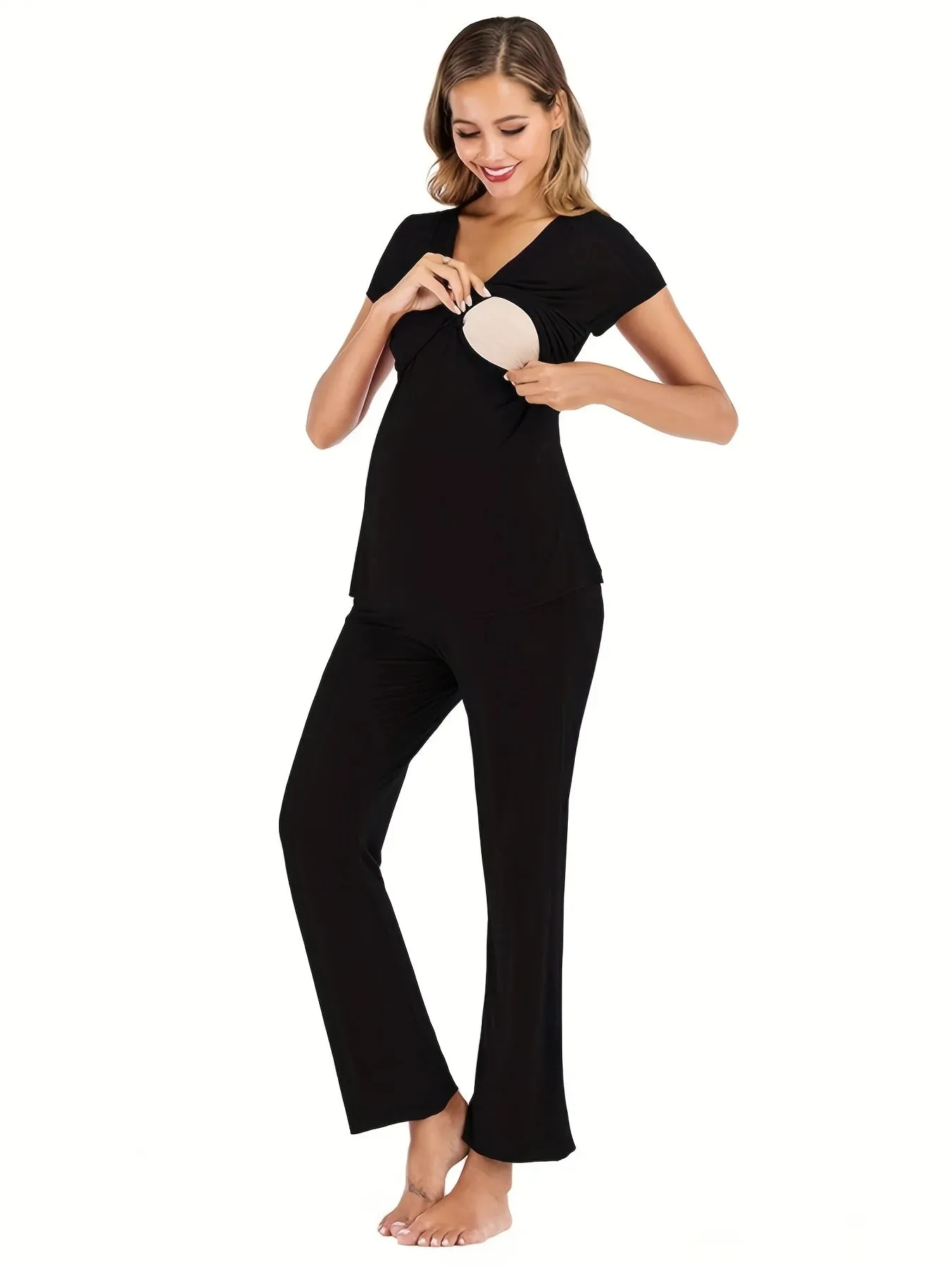 Maternal Sleepwear Set Modal Maternal Home Furnishings for Postpartum Pregnancy and Breastfeeding