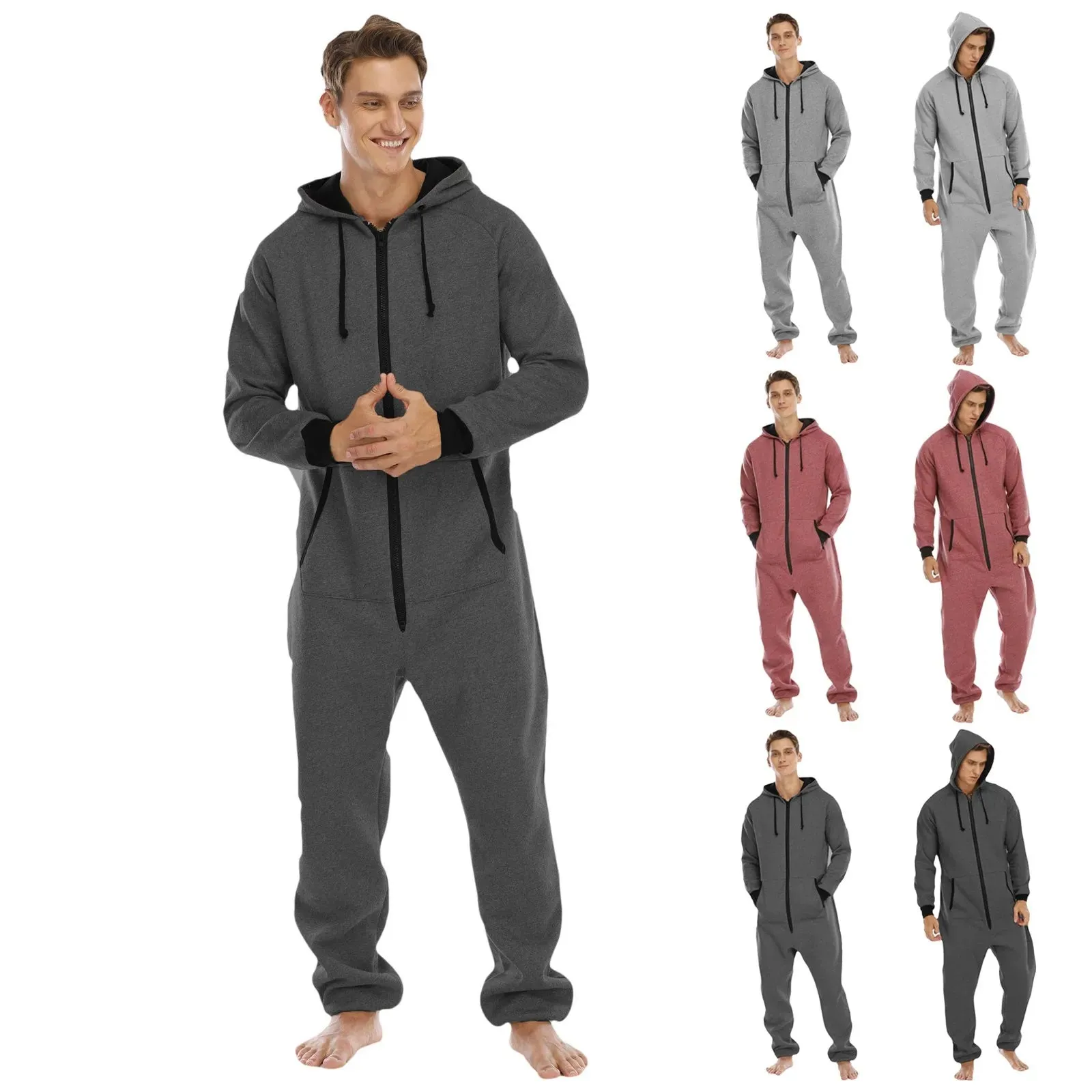 Men Sweatshirt Onesie Sleep Lounge Homewear Adult Sleepwear One-Piece Pyjamas Male Jumpsuits Hooded Onesies For Adult Men