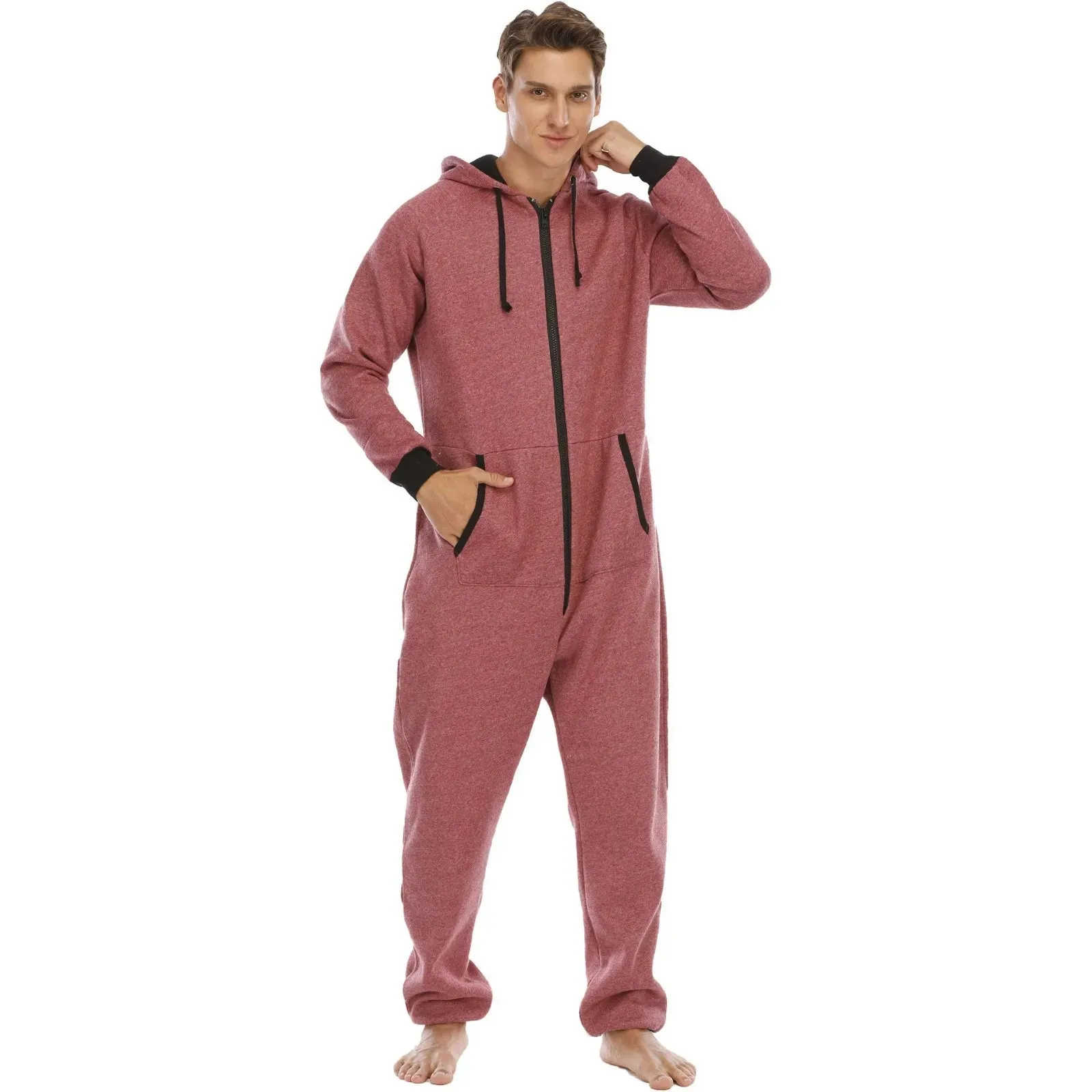 Men Sweatshirt Onesie Sleep Lounge Homewear Adult Sleepwear One-Piece Pyjamas Male Jumpsuits Hooded Onesies For Adult Men