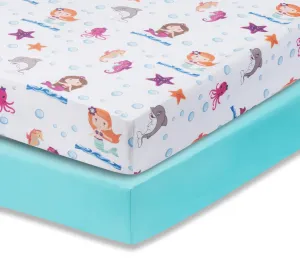 Mermaid/Aqua 2-Pack Fitted Crib Sheet