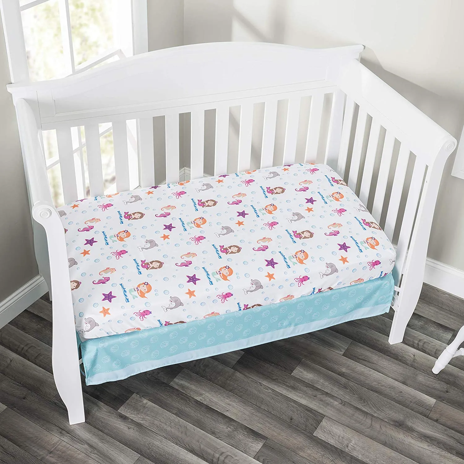 Mermaid/Aqua 2-Pack Fitted Crib Sheet