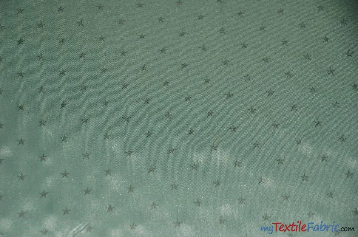 Mini Star Silky Satin Fabric | Soft Mini Star Charmeuse Fabric | 60" Wide | White Pink Mint |