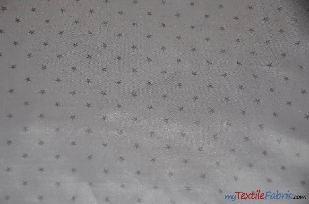 Mini Star Silky Satin Fabric | Soft Mini Star Charmeuse Fabric | 60" Wide | White Pink Mint |