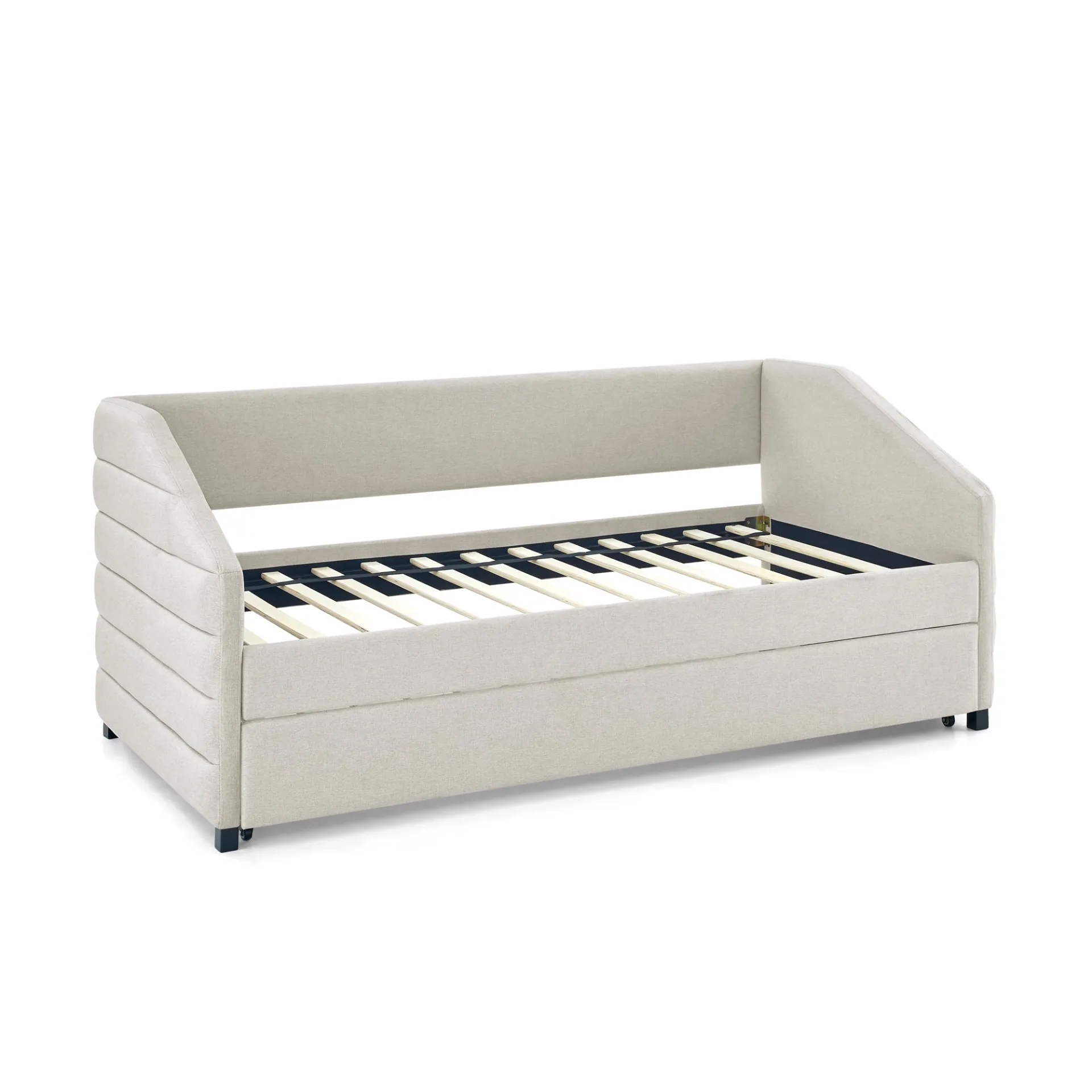 Modern Beige Italian Twin Size Daybed with Trundle Upholstered Tufted Sofa Bed