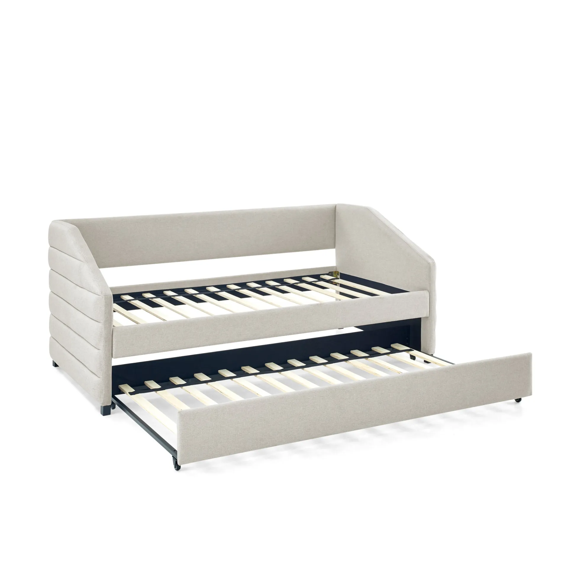 Modern Beige Italian Twin Size Daybed with Trundle Upholstered Tufted Sofa Bed