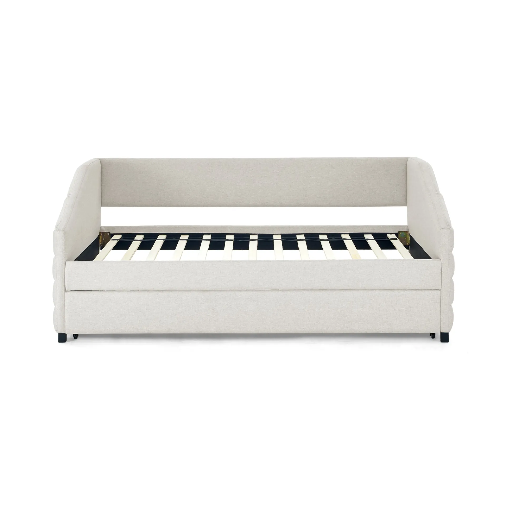 Modern Beige Italian Twin Size Daybed with Trundle Upholstered Tufted Sofa Bed