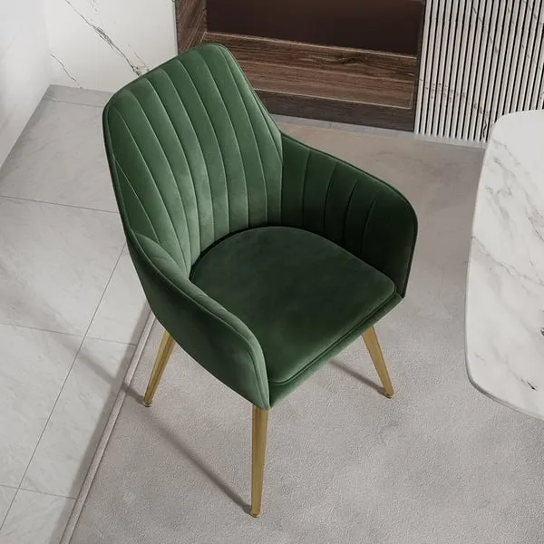 Modern Dining Chair Green Velvet Upholstered Dining Chairs With Arms