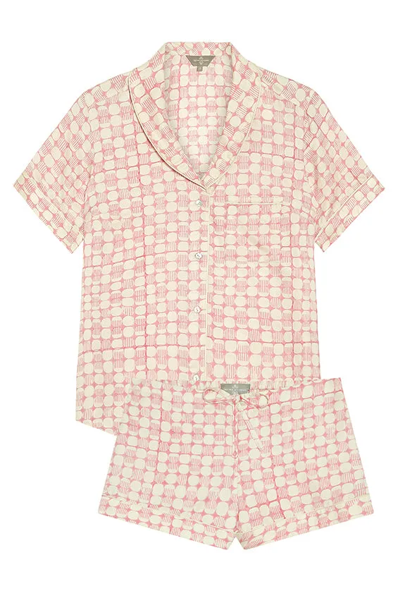 Mulberry Silk Shorties Pyjamas - Jaipur Pink. Please note that pieces purchased in our Archive Sale can't be refunded. We are happy to offer an exchange, if we have the stock available or a credit note.