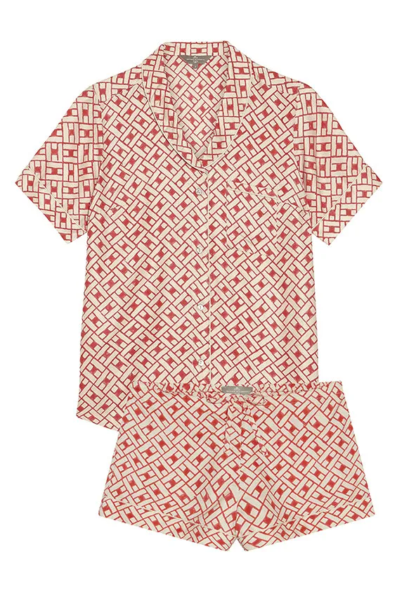 Mulberry Silk Shorties Pyjamas Leh Scarlet