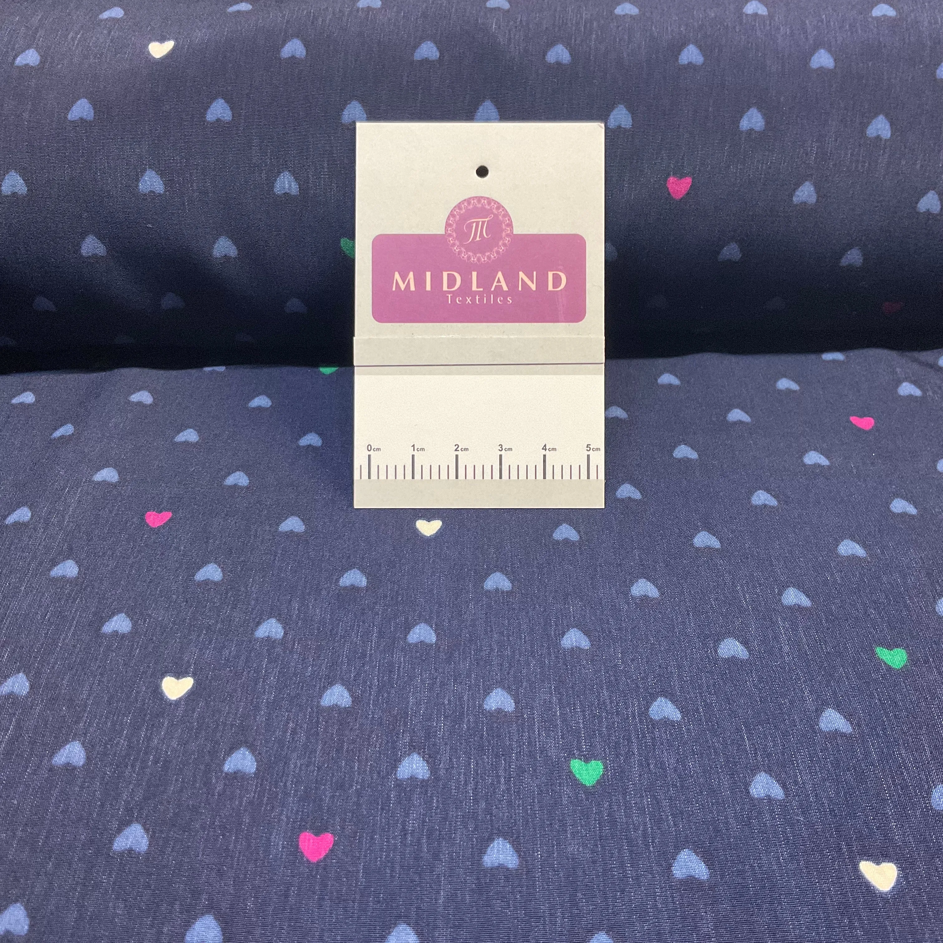 Navy Peach-skin Crepe Small Hearts Polka dot spot Printed Dress fabric 140cm width M1400-39