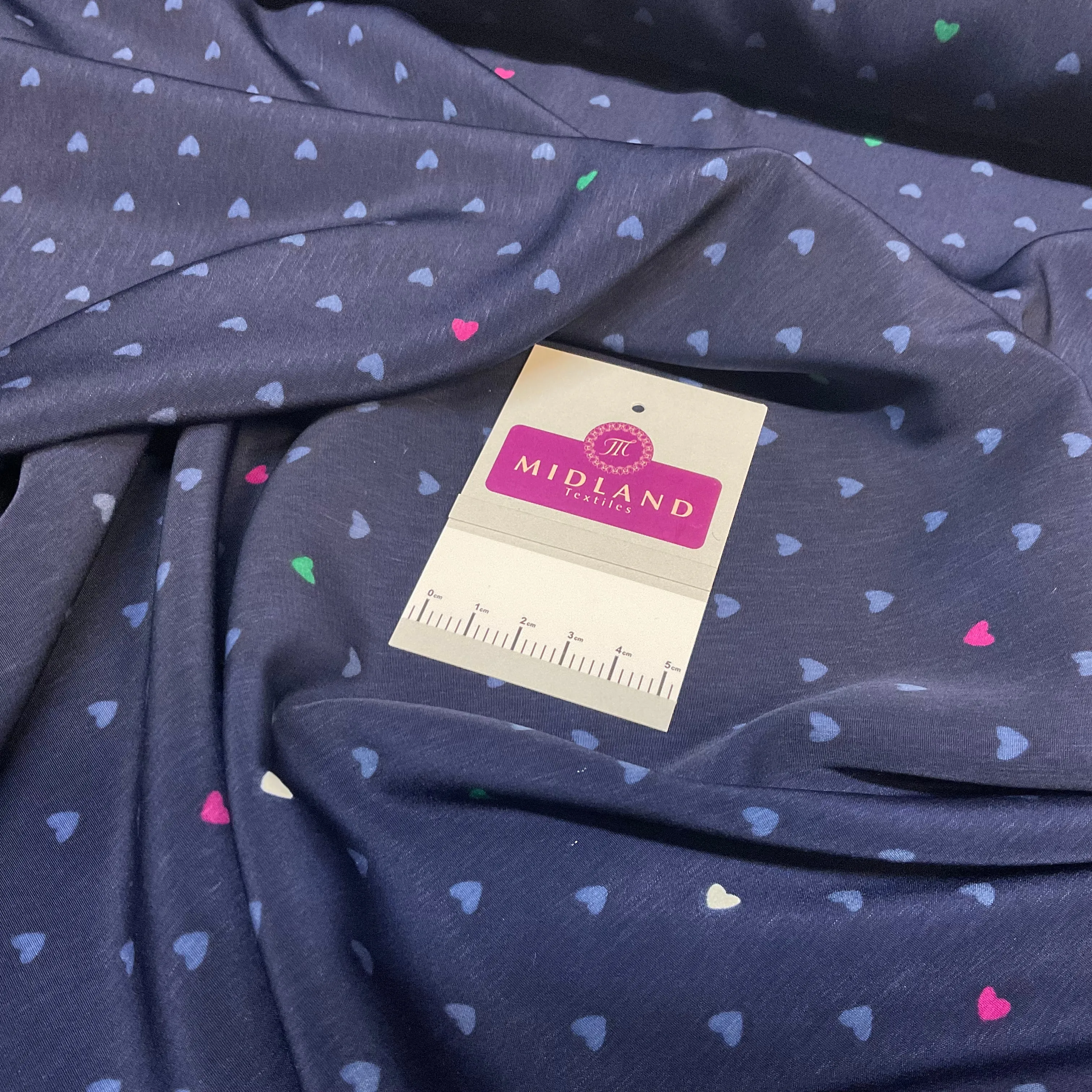 Navy Peach-skin Crepe Small Hearts Polka dot spot Printed Dress fabric 140cm width M1400-39