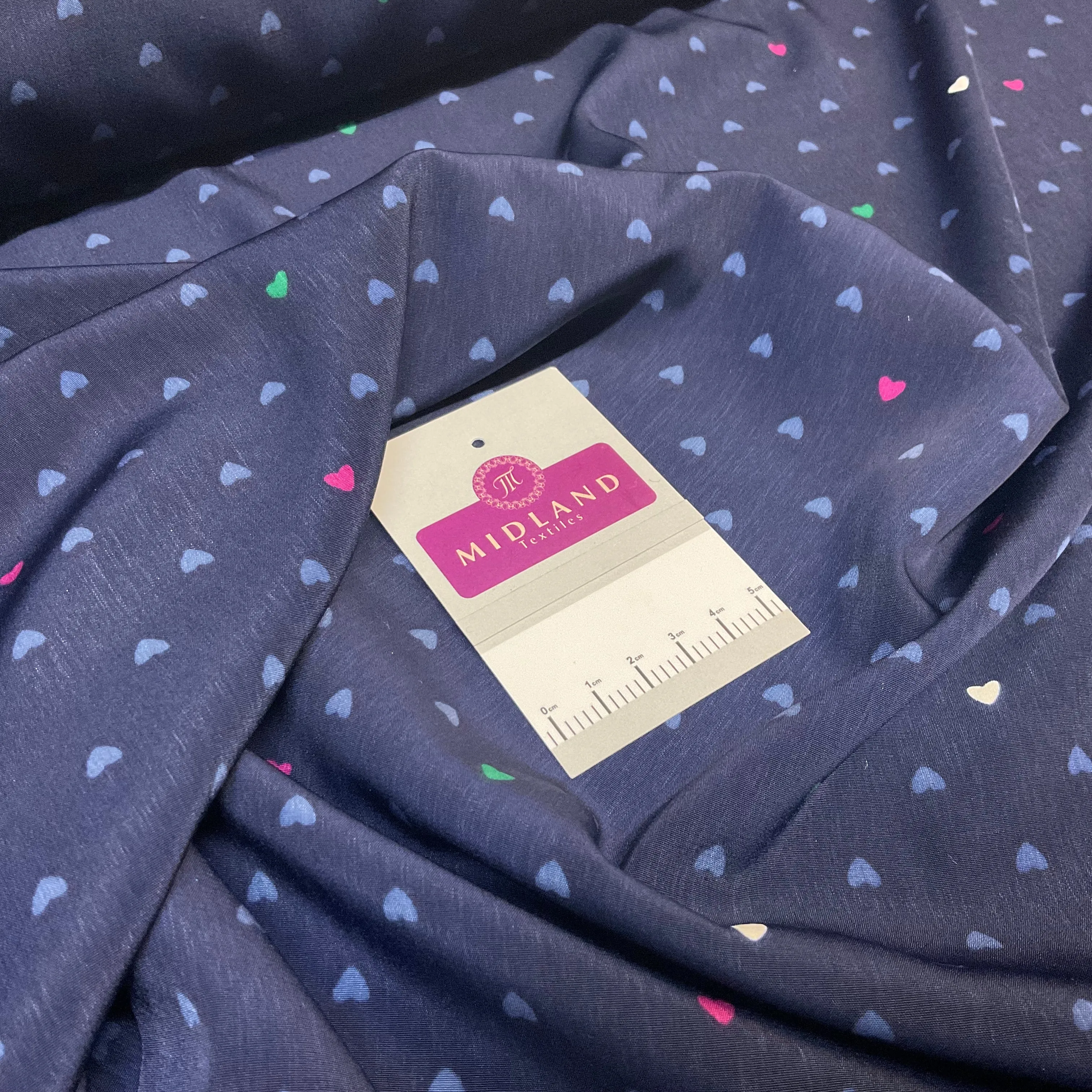 Navy Peach-skin Crepe Small Hearts Polka dot spot Printed Dress fabric 140cm width M1400-39