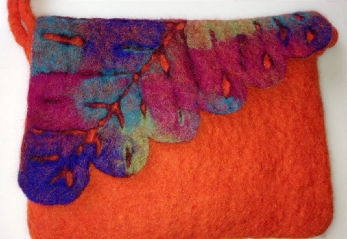 Nuno Felted Wool Leaf Wristlet Purses One-Of-A-Kind 8 x 6.5