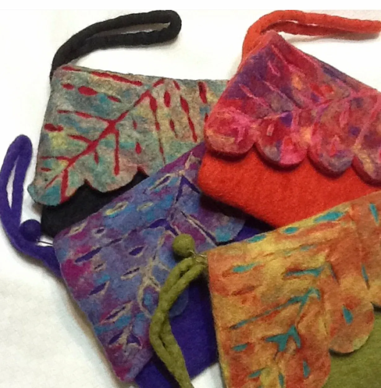 Nuno Felted Wool Leaf Wristlet Purses One-Of-A-Kind 8 x 6.5