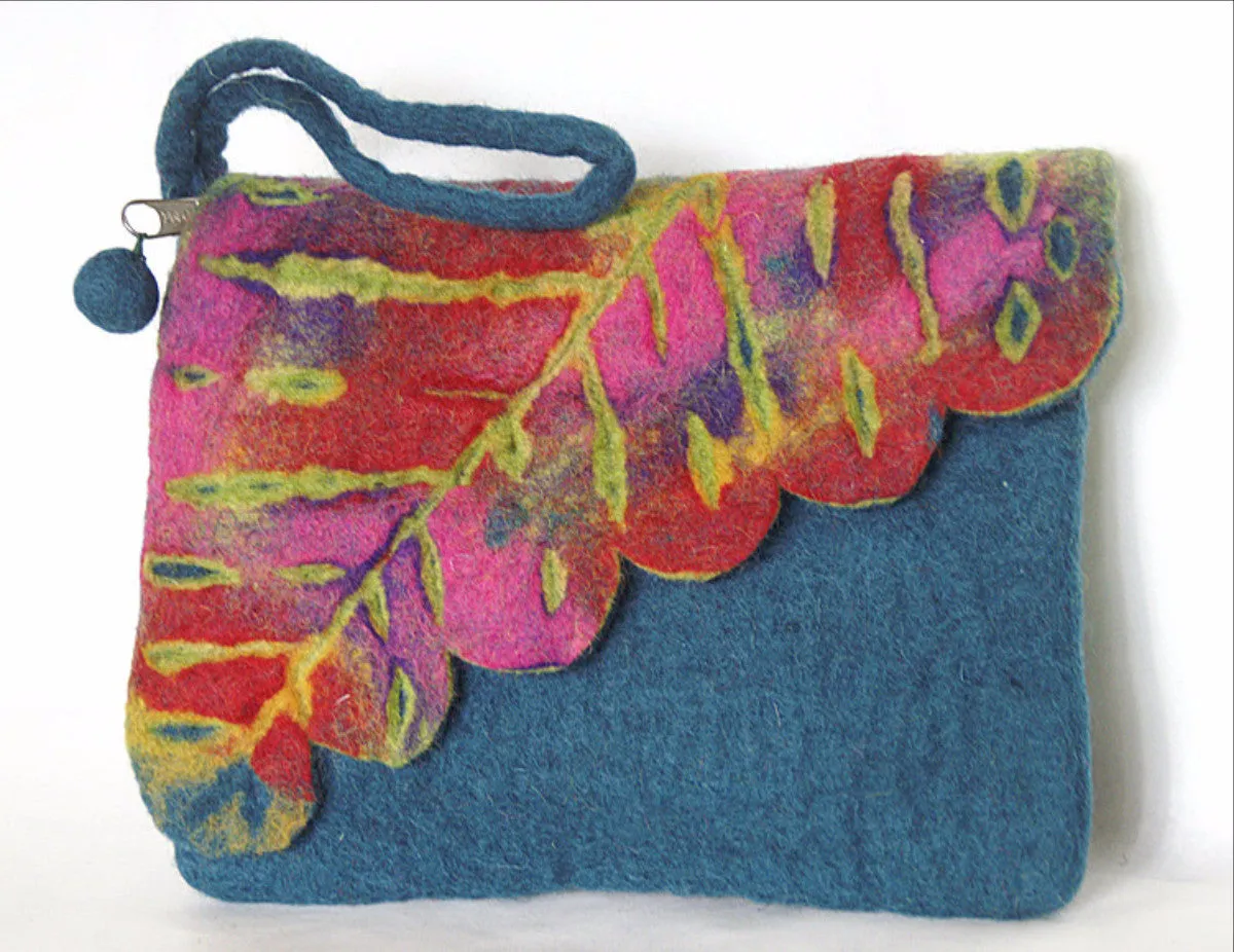 Nuno Felted Wool Leaf Wristlet Purses One-Of-A-Kind 8 x 6.5