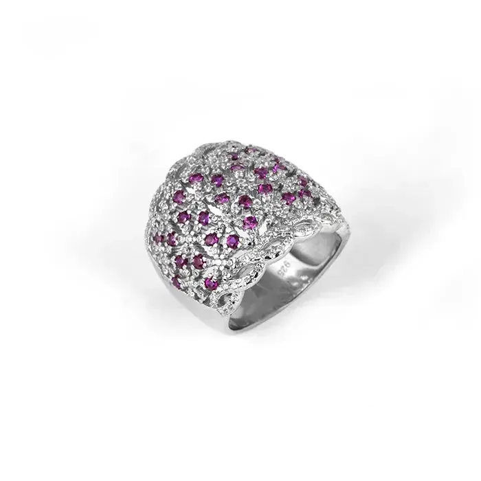 Opulent Orchid Blossom Silver Ring