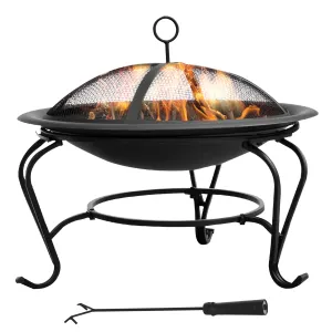 Outdoor Fire Pit, 56 x 45H cm (Lid Included)-Black/Blue