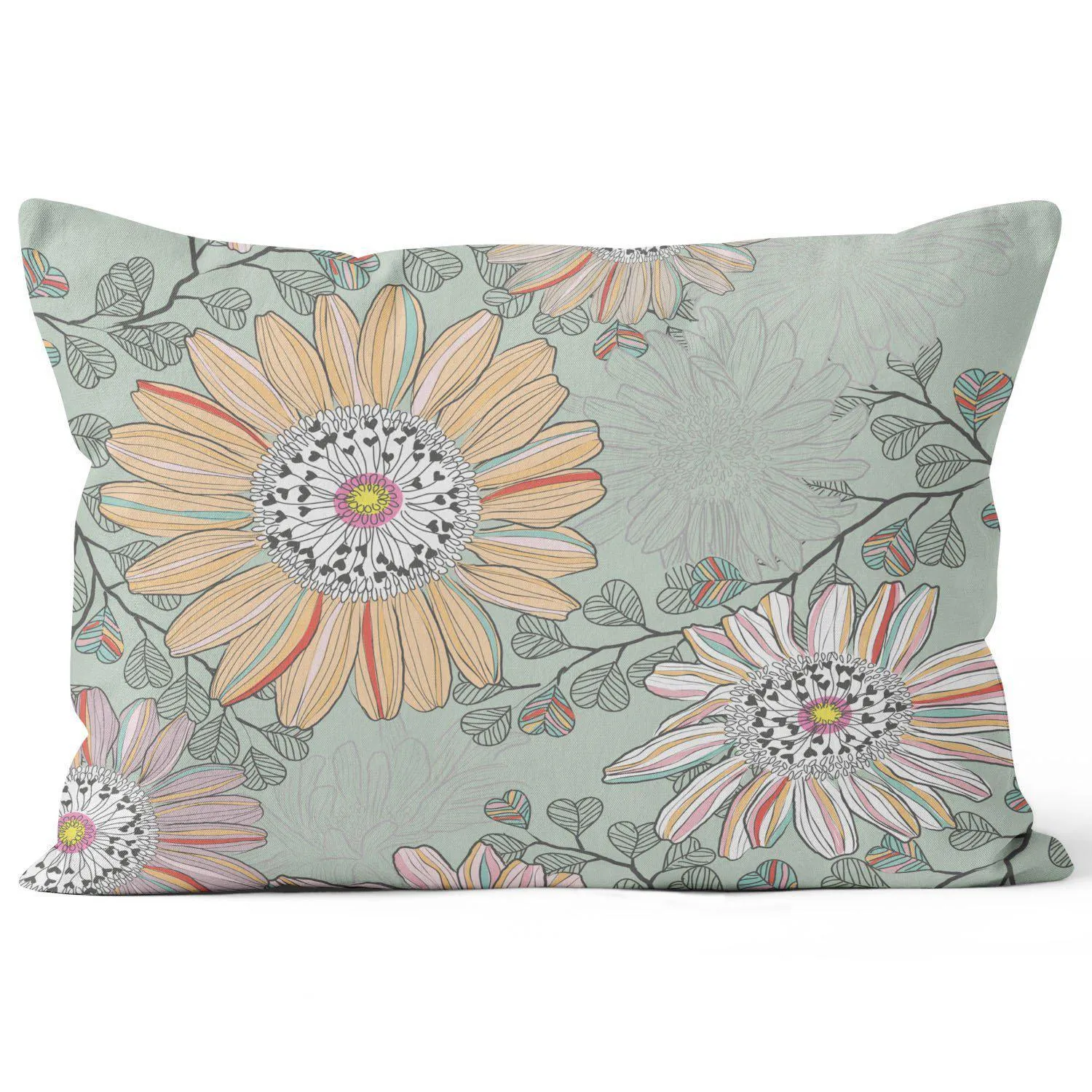 Passion Flower Stripes (Green) - Funky Art Cushion - Paradise Garden - House Of Turnowsky Pillows