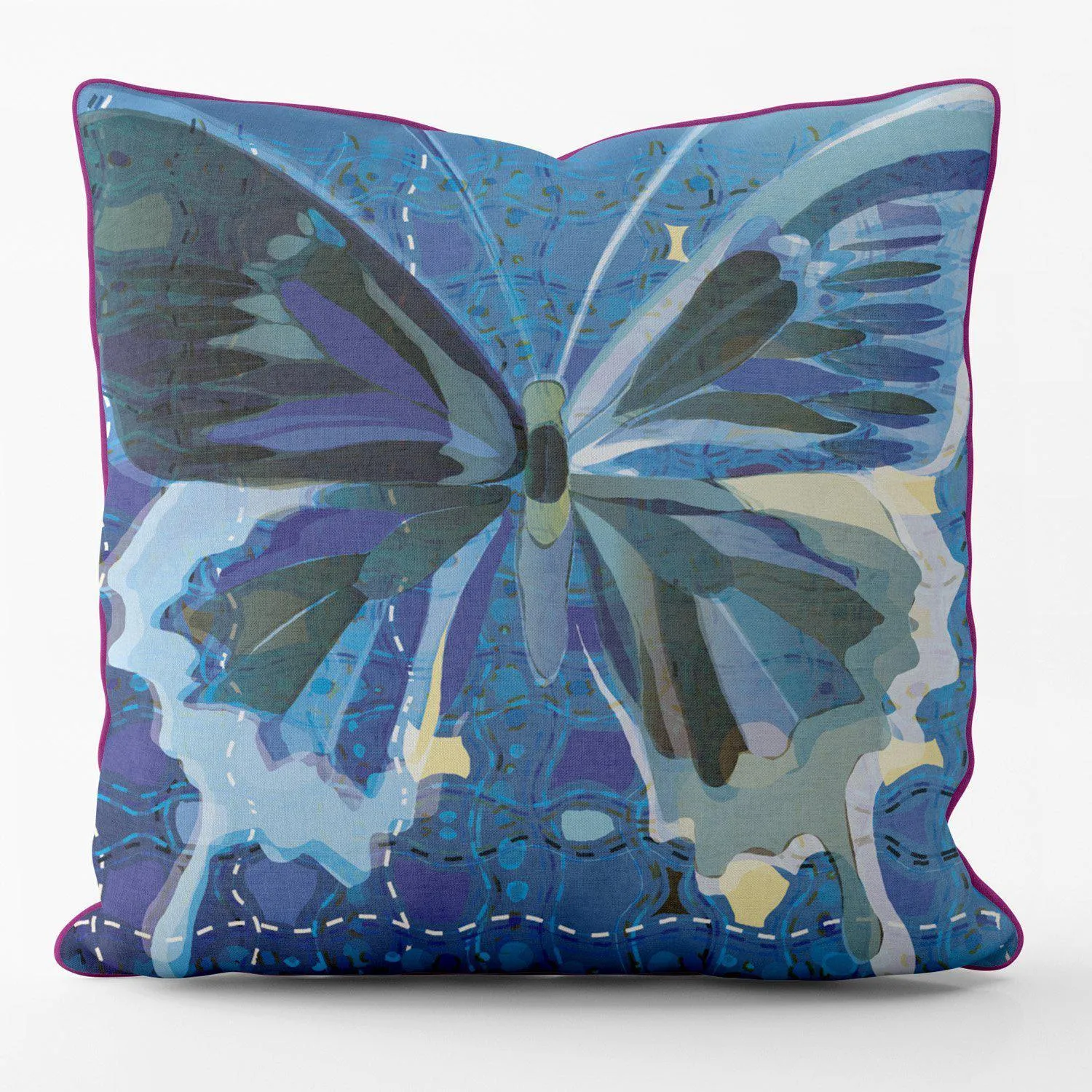 Patchwork Butterfly (Blue) - Funky Art Cushion - FOG - House Of Turnowsky Pillows