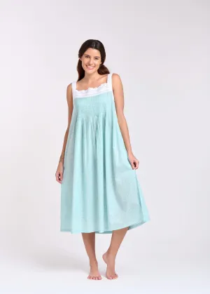 Pin Tucked Lace Gingham Print Nightie Aqua