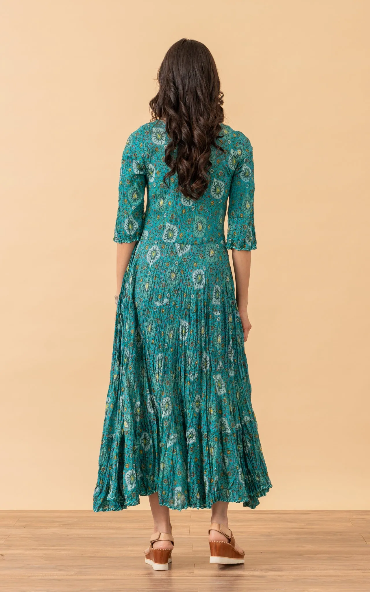 Santa Fe Dress, Long, 3/4 Sleeve, Jemila Turquoise 2