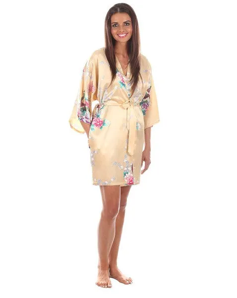 Sexy White Printed Female Mini Silk Robe Rayon Kimono Yukata Night Dress Gown Flower &Peacock S M L XL XXL XXXL A108