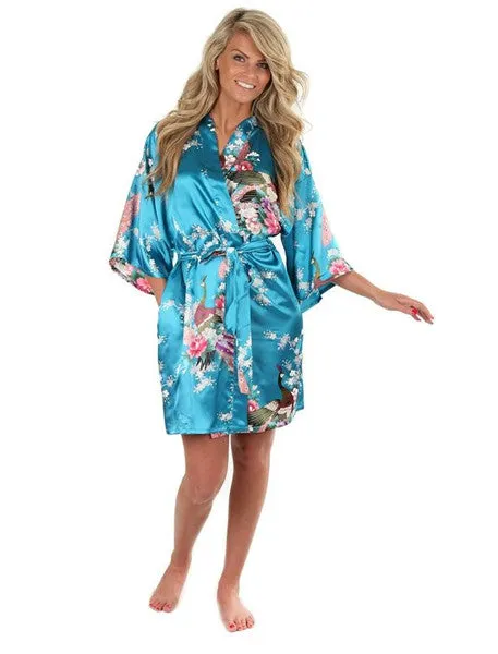 Sexy White Printed Female Mini Silk Robe Rayon Kimono Yukata Night Dress Gown Flower &Peacock S M L XL XXL XXXL A108