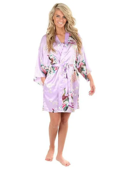 Sexy White Printed Female Mini Silk Robe Rayon Kimono Yukata Night Dress Gown Flower &Peacock S M L XL XXL XXXL A108