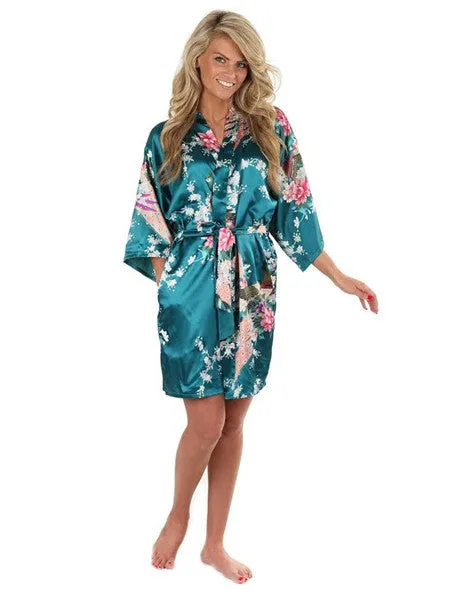 Sexy White Printed Female Mini Silk Robe Rayon Kimono Yukata Night Dress Gown Flower &Peacock S M L XL XXL XXXL A108