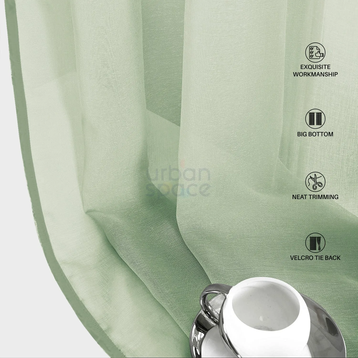 Sheer curtains for Living Room, Net curtains for balcony, pack of 2 curtains - Light Green