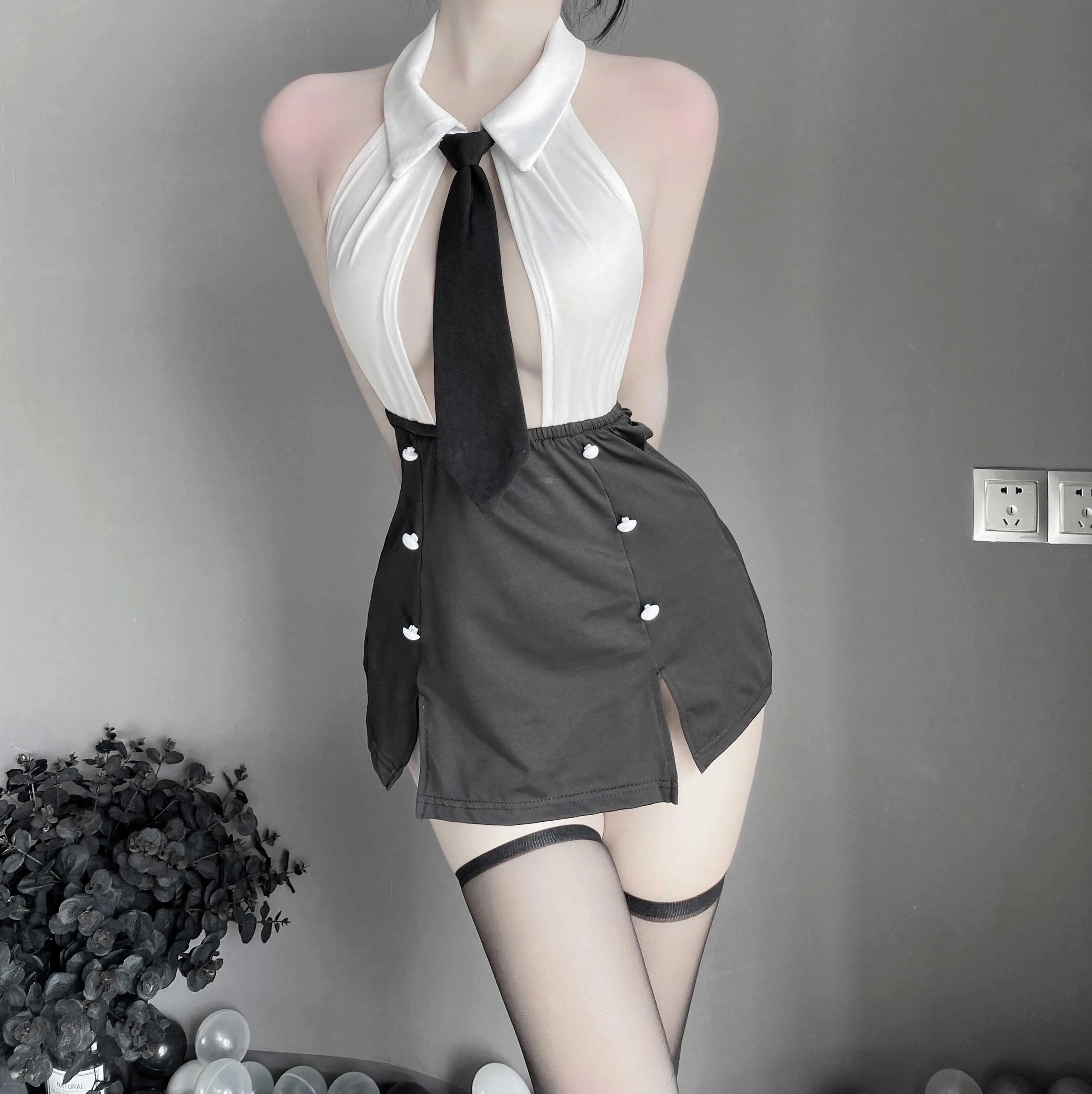 T-2489 Fun Lingerie Sexy Skirt OL Secretary Uniform Seductive Hot Nightclub Pajamas (Costume   short skirt   tie)