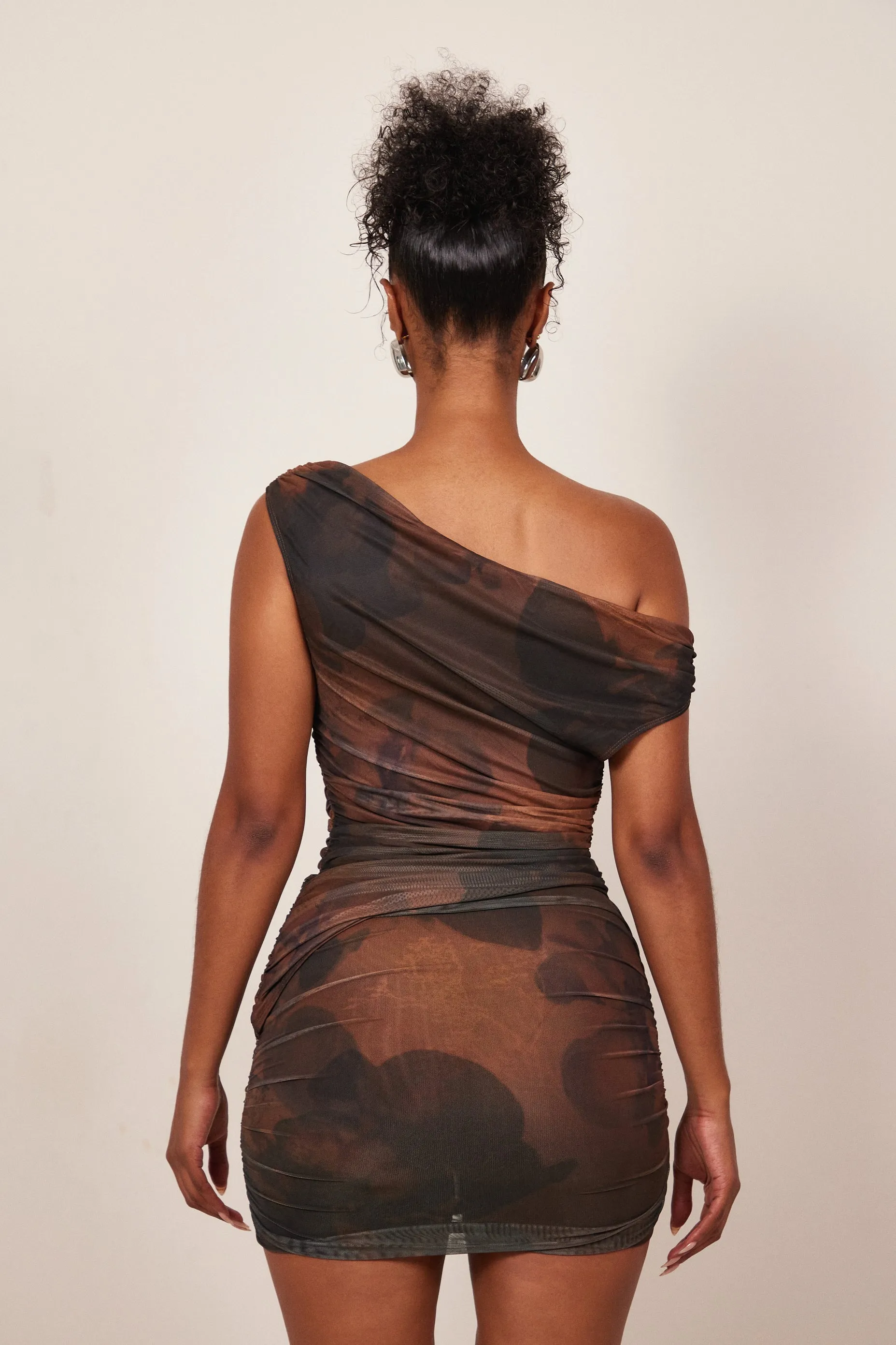 The One Shoulder Drape set- Rust Print