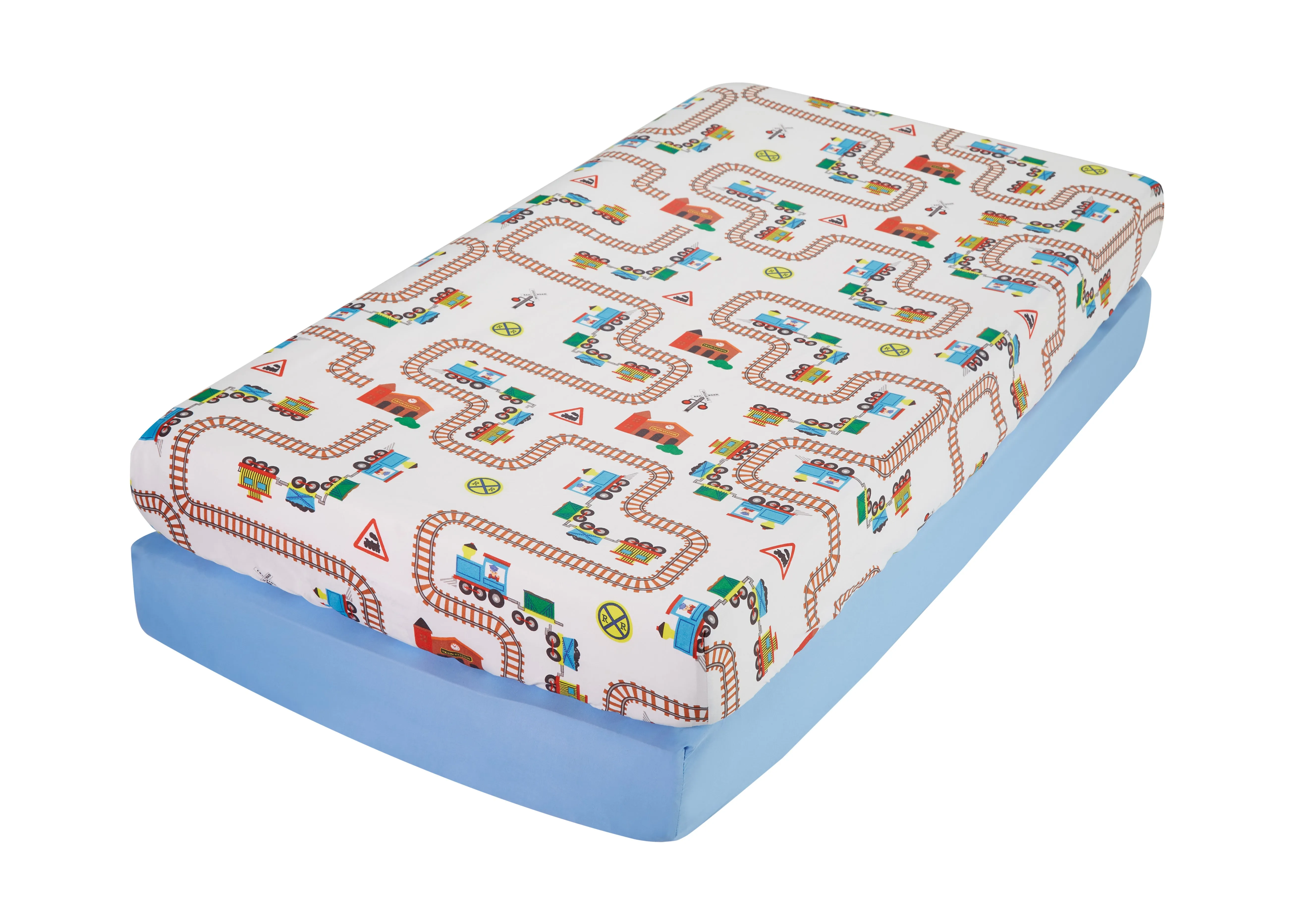 Train/Light Blue 2-Pack Fitted Crib Sheets