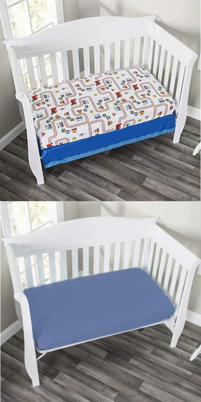 Train/Light Blue 2-Pack Fitted Crib Sheets