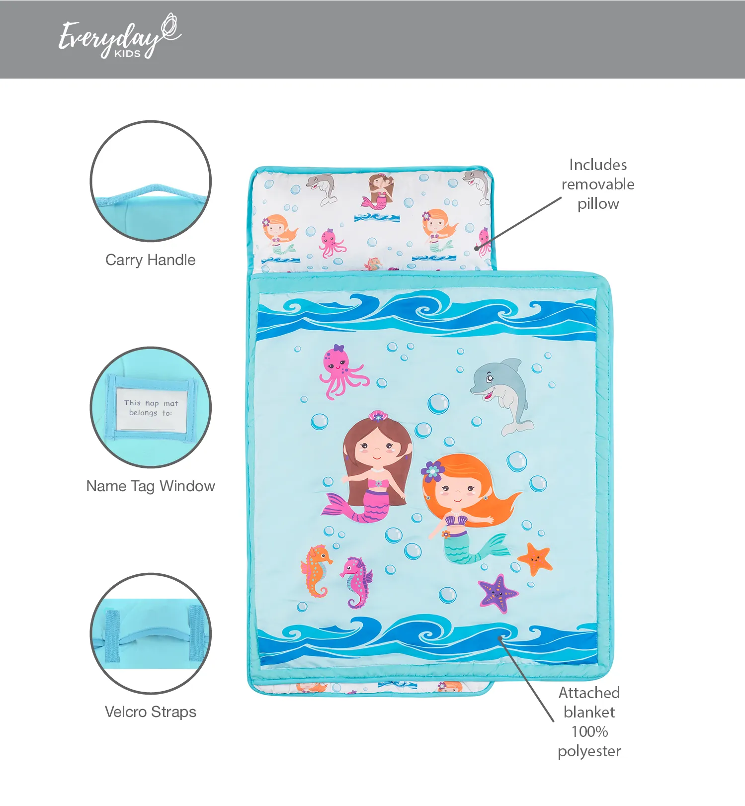 Underwater Mermaids Toddler Nap Mat with Pillow