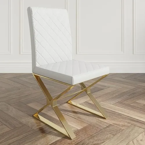 Upholstered Leather Dining Table Chair Gold Legs